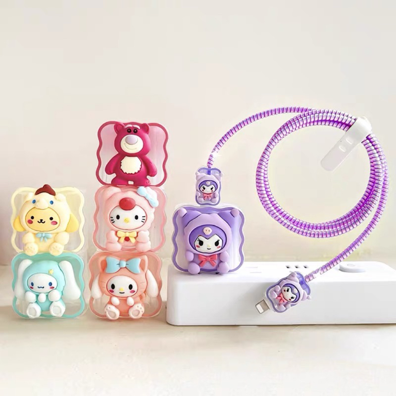 Capinha Protetora de Carregador e Cabo USB Iphone Fofos Kuromi kitty melody Ursinho em Oferta na Shopee