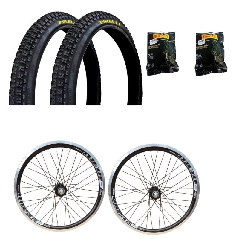 Par de Roda Aro Aero 20 Bmx Cross Mtb + Pneu + Câmara Cubo Rolamentado