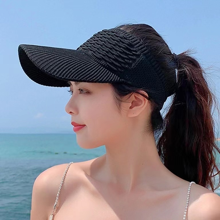 Viseira Sport franzida de tecido com elástico adulto viseira de proteção ao sol caminhada e corrida confortável e leve