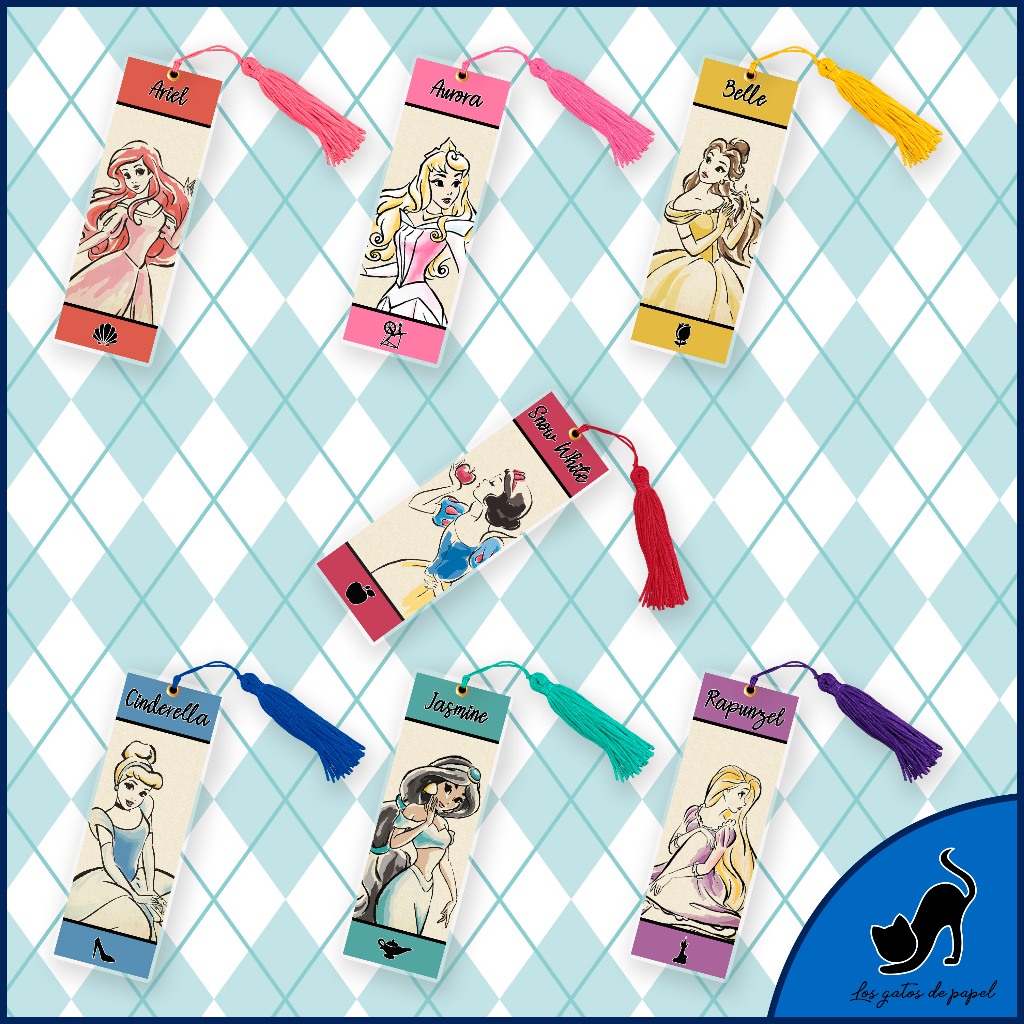 Marcador de página - Série: Princesas (Cinderela, Branca de Neve, Bela, Aurora, Ariel, Rapunzel, Jasmine)