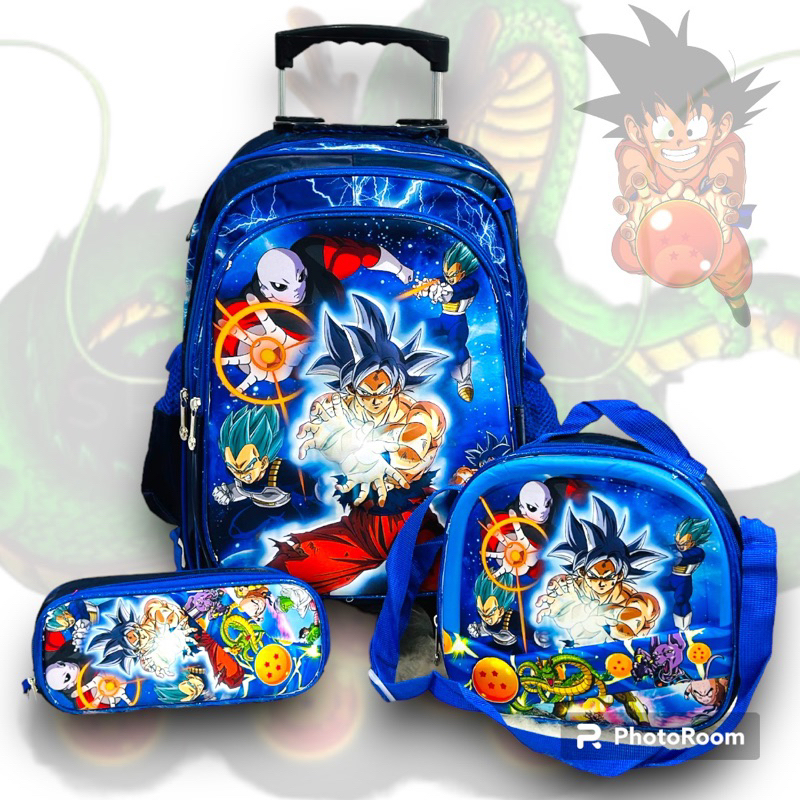 kit Mochila Infantil  Menino escolar resistente 3D impermeável lancheira e estojo menino dragon ball em Oferta na Shopee