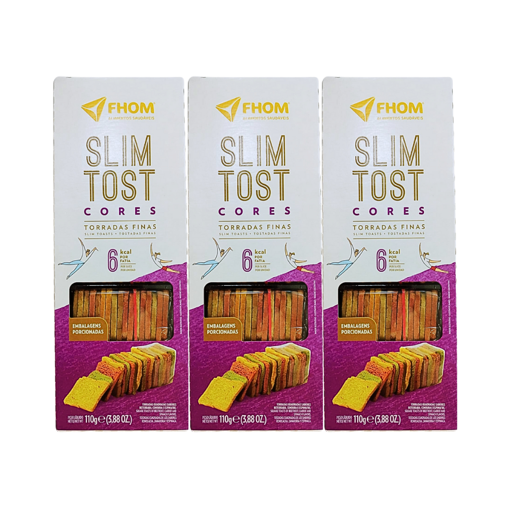 Kit com 3 Caixas de Torradas Finas Slim Tost Cores de 110g cada - Fhom em Oferta na Shopee