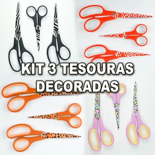 Kit 3 Tesouras Decoradas Corte e Costura, Artesanato, Patchwork e Papelaria em Aço Inoxidável em Oferta na Shopee
