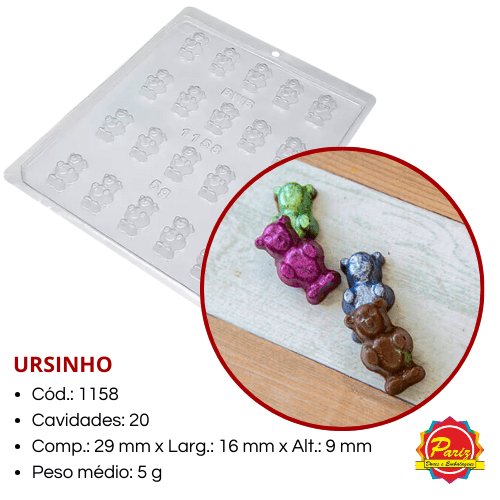 Forma Ursinho Simples sem Silicone C.1158 Forma para Chocolate - BWB