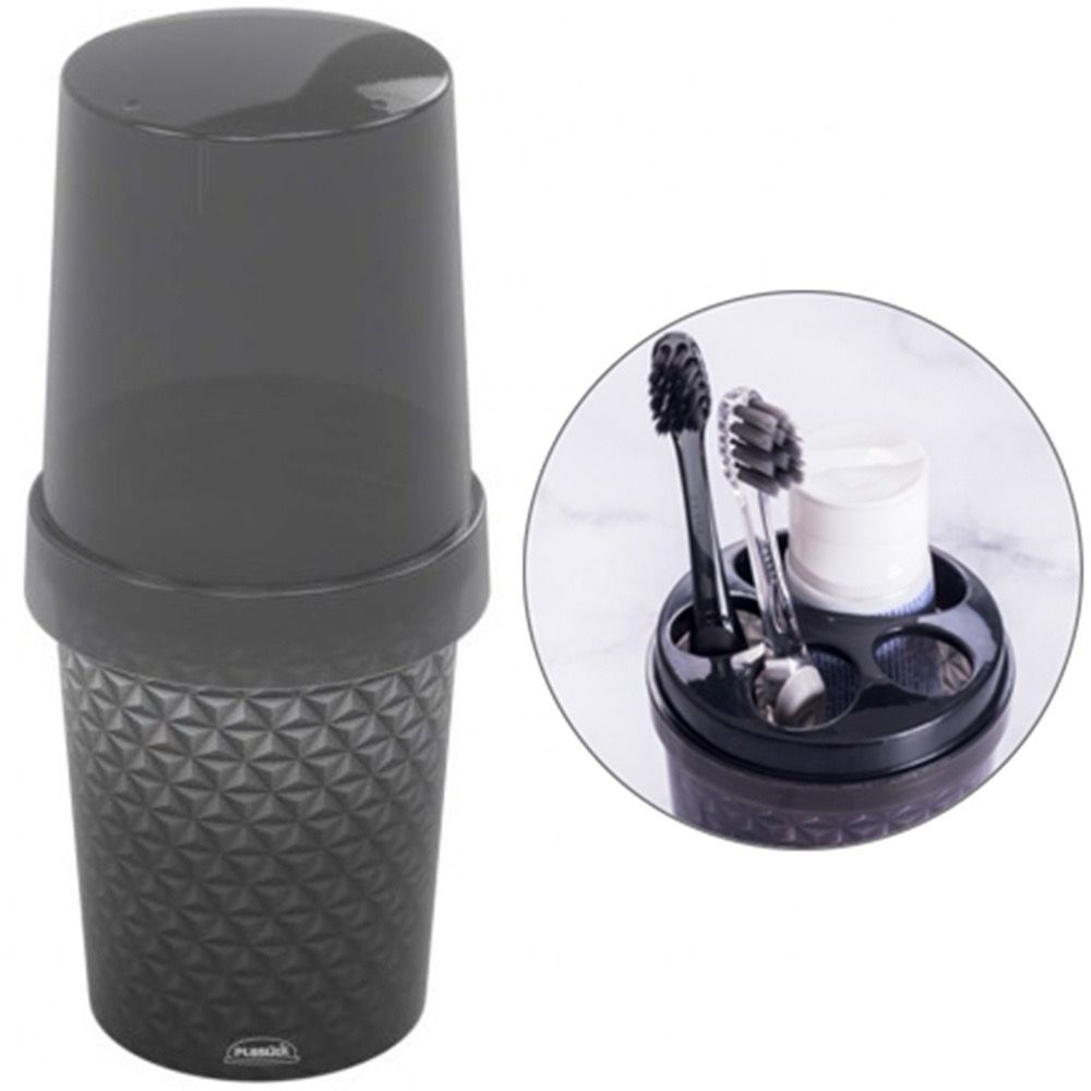 Porta Escova Dental De Pia Plastico Redondo Com Tampa 430ml em Oferta na Shopee