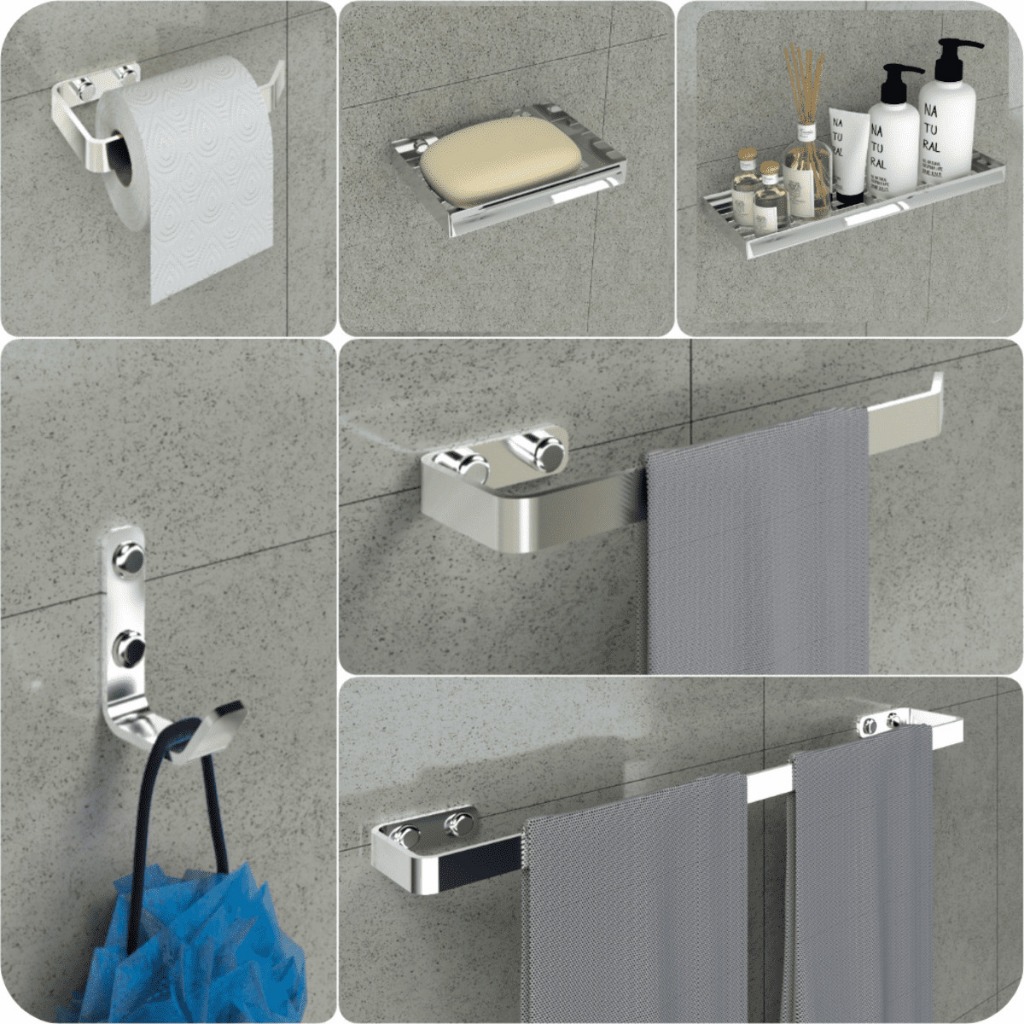 Kit Acessórios Para Banheiro Cromado 6 Peças