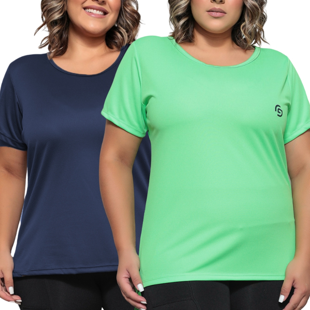 Kit 2 Camiseta Plus Size Dry Fit Feminina