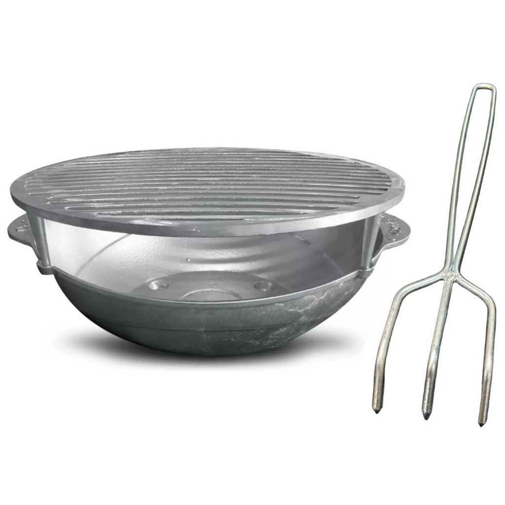 Churrasqueira Gengiskan Portatil Carvão Alumínio Fundido Oval Grande