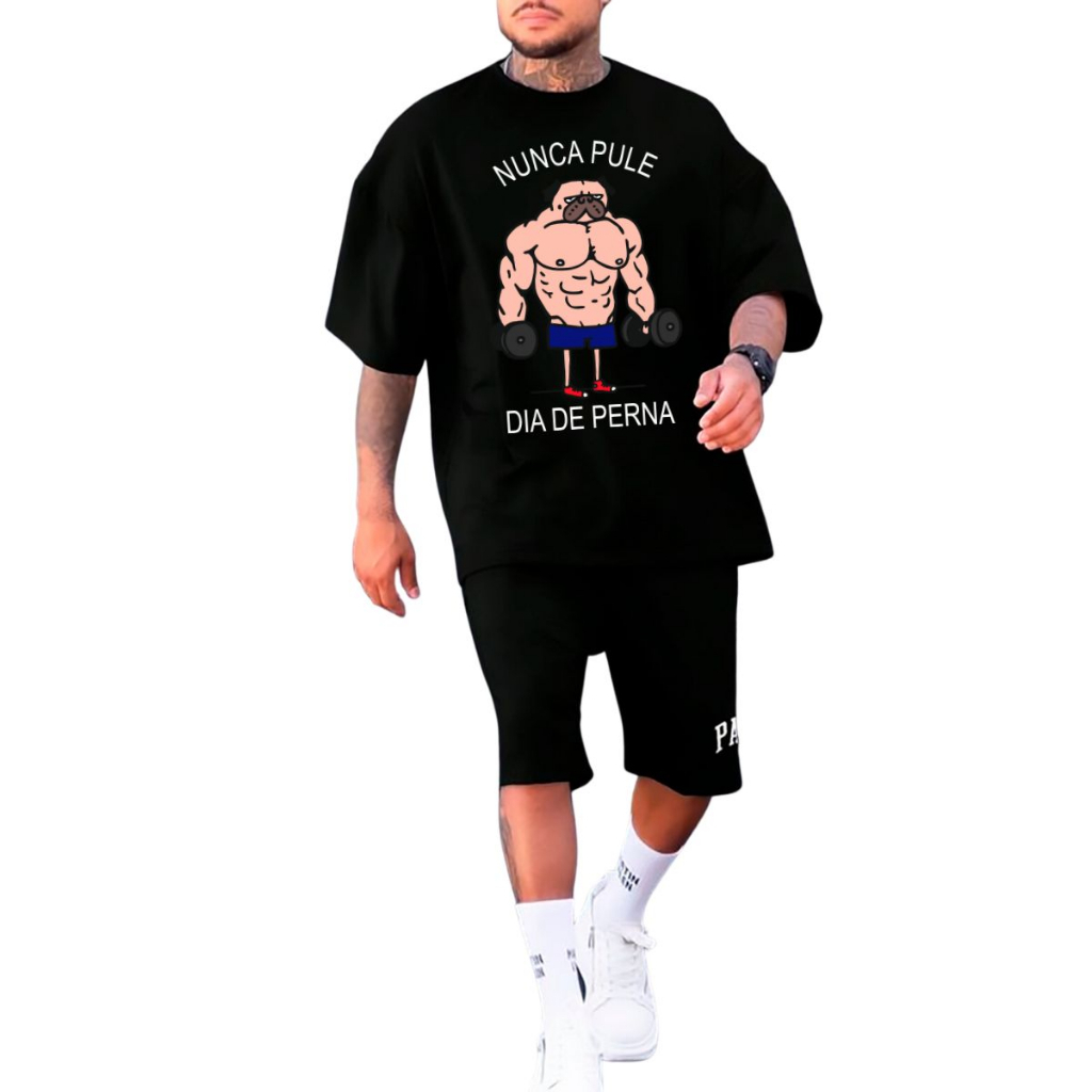 Camiseta Oversized Streetwear Estampa Meme Dia de Perna Treino academia Camisa Algodão Lançamento