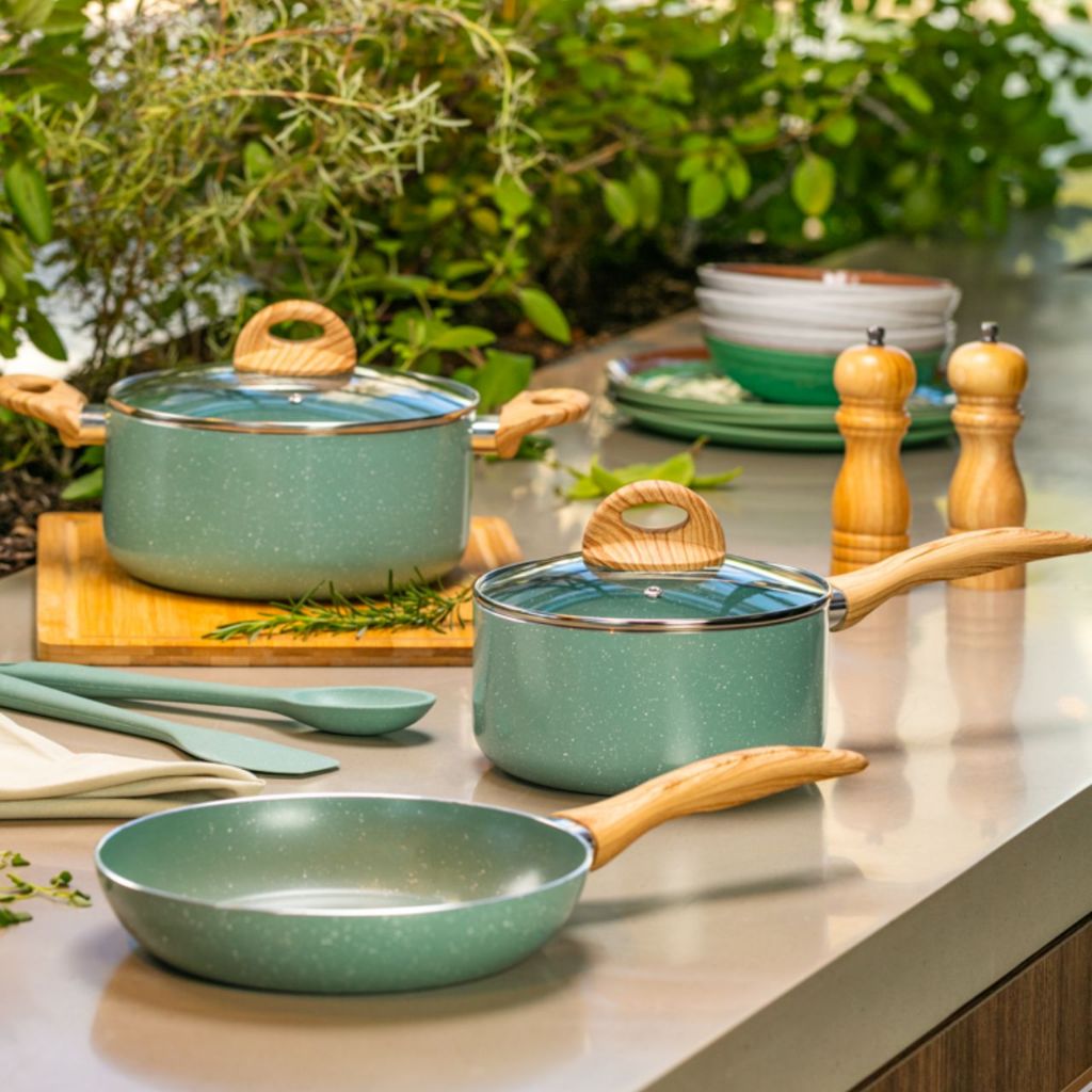 Detalhes do Jogo De Panelas Com Fundo De Indução - Brinox Ceramic Life - Botanika 6 Peças Verde
