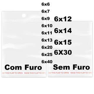 kit 100 Saco Adesivado MAIOR Saquinho Transparente Plástico furo 6x6 6x7 6x9 6x10 6x11 6x13 6x20 6x25 6x40 6x30 6X12 6X14 6X15