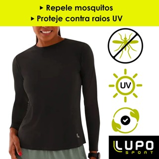 Camiseta Lupo Feminina Repelente Contra Insetos Mosquitos Blusa Manga Longa Proteção Solar Upf Uv 50+ Camping Pesca Corrida Microfibra