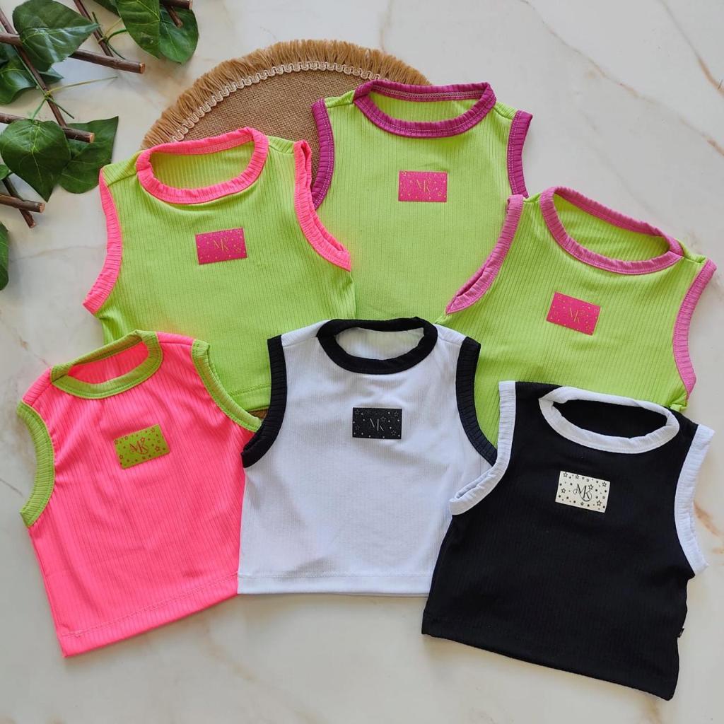 Blusa Canelada Básico Cropped Roupa Infantil Bicolor Malha Algodão Confortável Colorido Carnaval