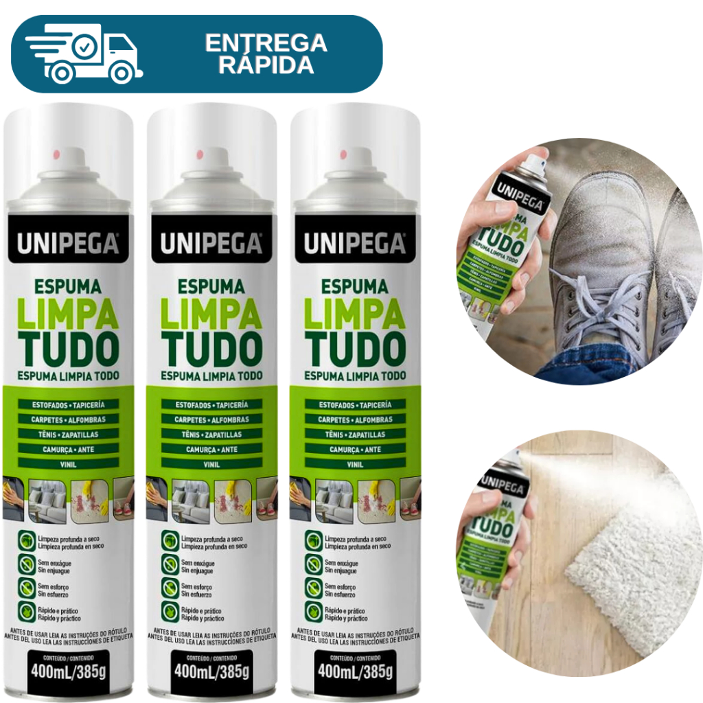 Kit 3 Espuma Limpa Tudo Limpador De Uso Geral 400ml Mágica Limpeza Couro Sofa Tenis Tapate Bolsa Estofados Banco