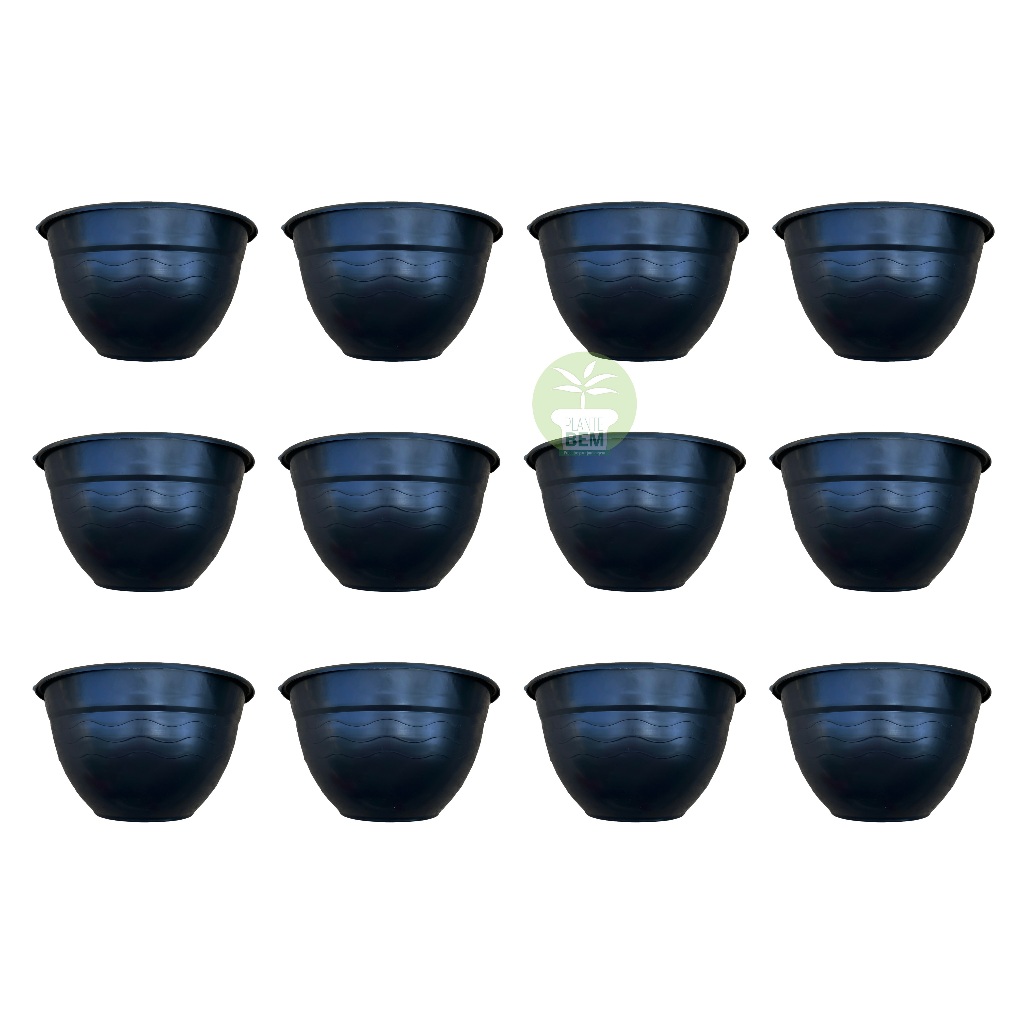 Kit 24 Vasos de Parede Meia Lua 23 cm 1,5 Litros Para Jardim Vertical Preto