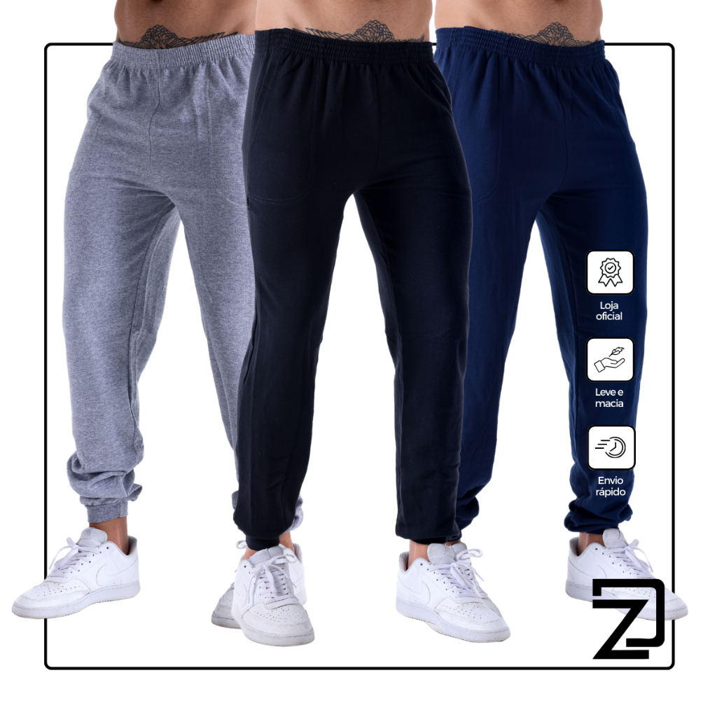 Kit 3 Calça Moletom Masculina e Plus Size Com Punho em Oferta na Shopee