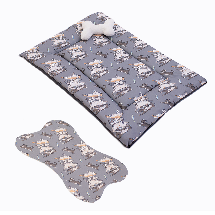 Kit 3 peças Cama Colchonete Almofada + Tapetinho +Ossinho Brinquedo Cachorro Gato Coelho Caminha