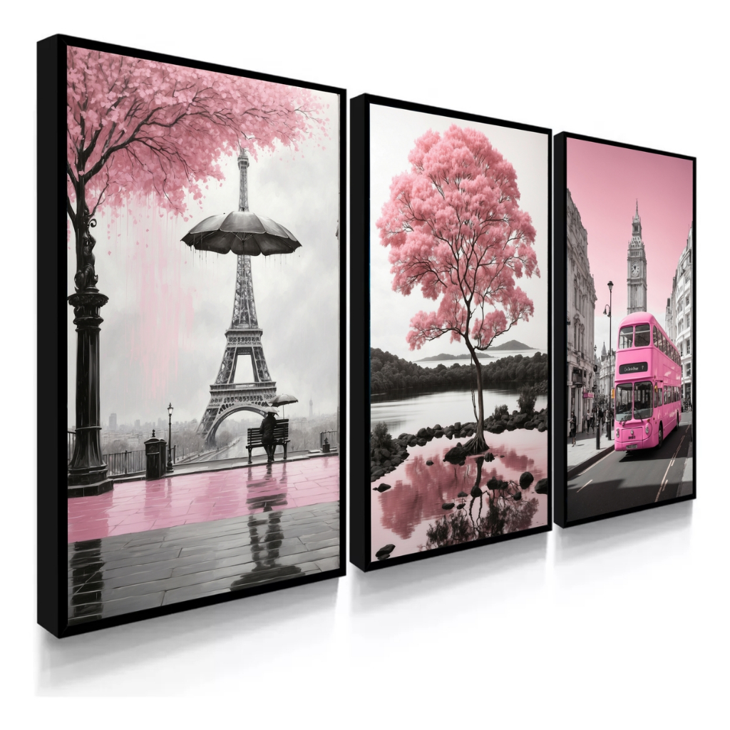 Quadro Decorativo Londres Árvore Da Vida Rosa Paris Torre Eiffel em Oferta na Shopee