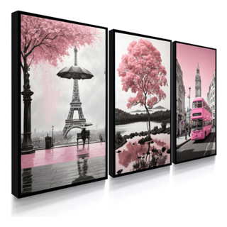 Quadro Decorativo Londres Árvore Da Vida Rosa Paris Torre Eiffel em Oferta na Shopee