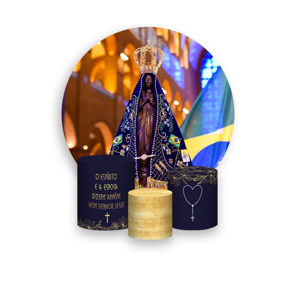 Painel De Festa Redondo + Trio De Capas Cilindro - Santa Nossa Senhora Aparecida Realista 003