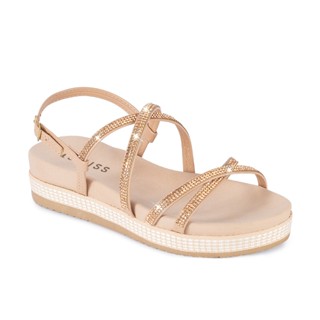 Sandália Feminina Lumiss Papete Flatform Strass Brilho Cristal Confortável Moderna Bloguei...