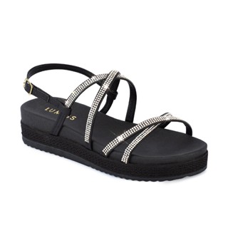 Sandália Feminina Papete Strass Brilho Cristal Confortável Tiras Flatform Moda Salto Rasteira