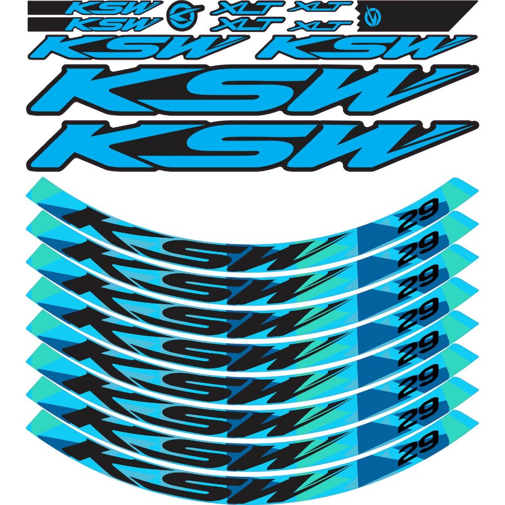 Adesivos Compativel bicicleta KSW para Quadro e Roda 20 peças Preto e Azul