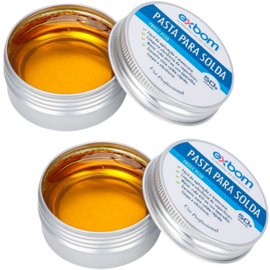 Pote Pasta Solda 100g (2 potes 50G) Fluxo Decapagem Fixar Soldar Estanho Eletronica Placa Segura Rapida Economica Original