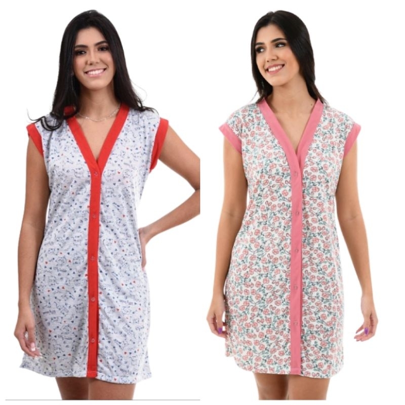 camisola malha kit c/2 und camisola botões , camisola pós cirúrgico , amamentação