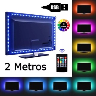 Fita LED Ultra RGB 2 Metros Com Sensor Rítmico Cabo USB P/ TV PC Carro Fita com 32 LEDs 5050 IP65 Com Silicone