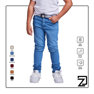 Calça Infantil Jeans Masculina Sarja Com Regulador