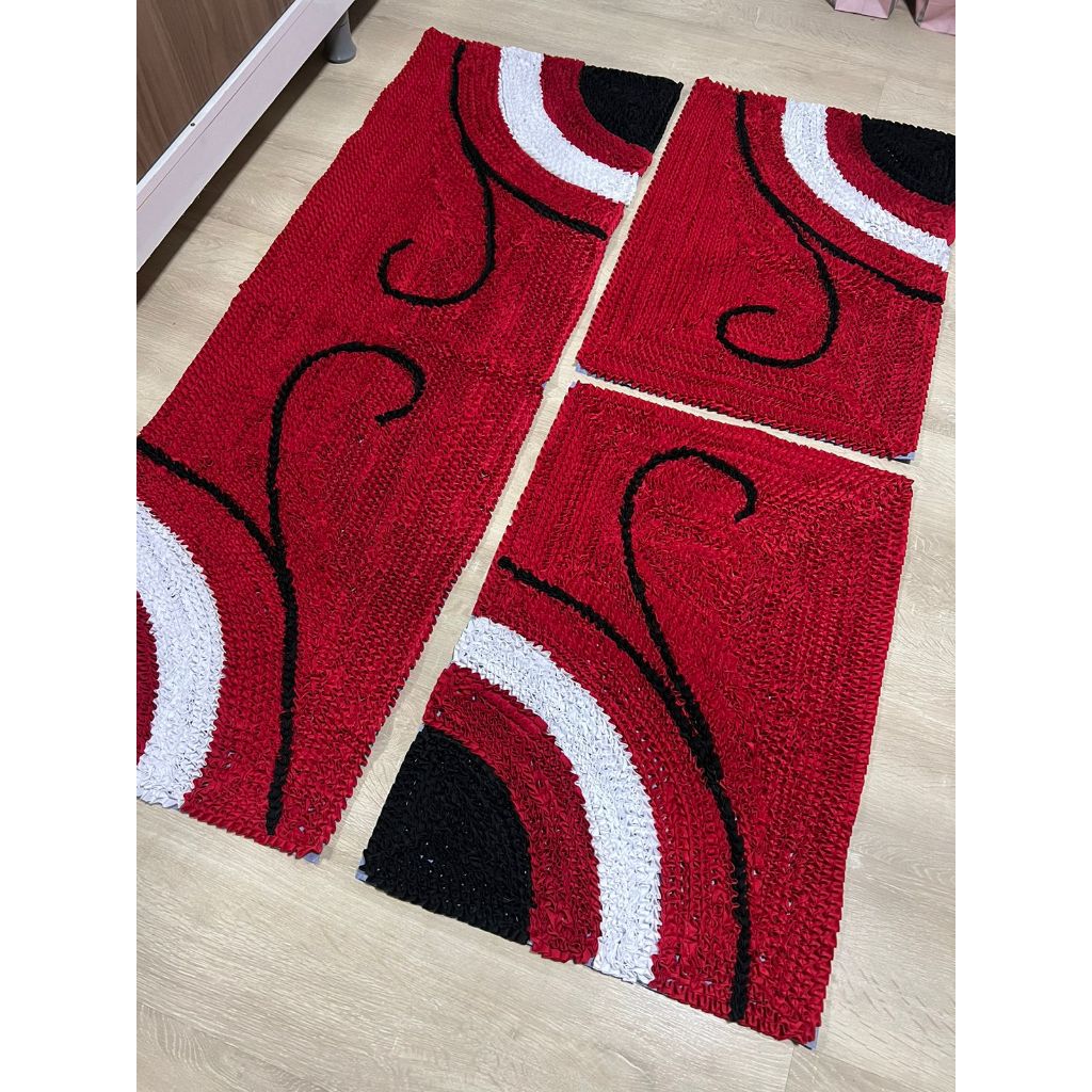 KIT 3 PÇ Tapete Frufru Tecido Helanca Fundo Antiderrapante Tapete Para Cozinha Sala Quarto em Oferta na Shopee