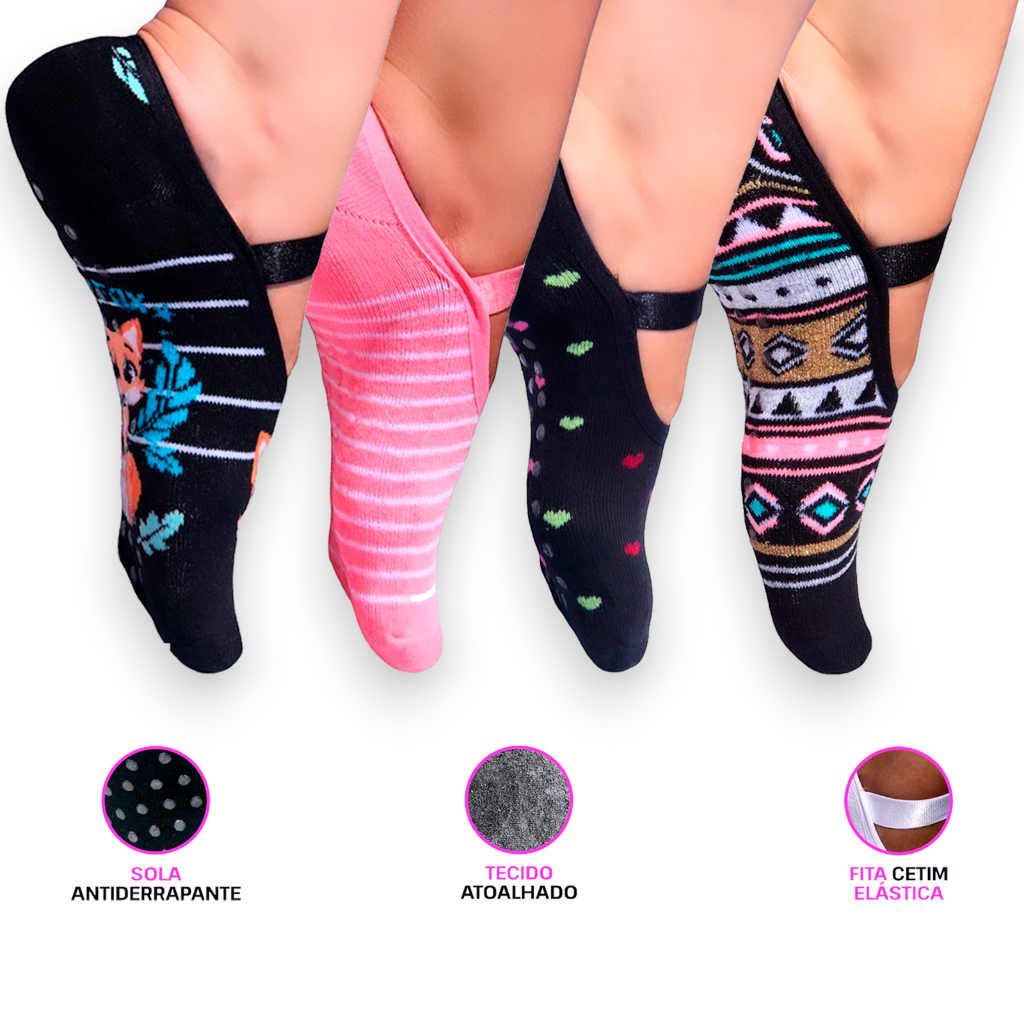 Meia Sapatilha Pilates Yoga Algodão Antiderrapante Adulto Feminina em Oferta na Shopee