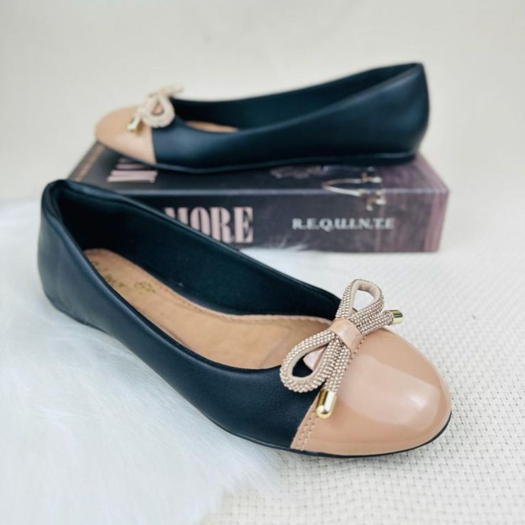 Sapatilha Feminina Bico Redondo Com Palmilha Confort Enfeite de Strass Tendência do Inverno 2024 Ref:682 em Oferta na Shopee