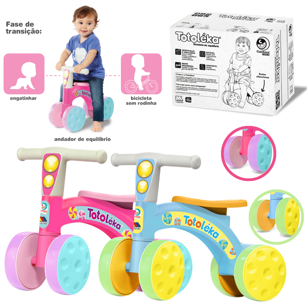 Bicicleta Totoléka 20kg Infantil Equilíbrio Sem Pedal Andador Bike 4 Rodas Bebe