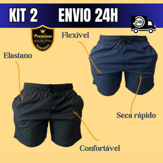 Kit 2 Short Tactel Elastano Mauricinho Masculino Tactel Grosso Bermuda Lisa Masculina Shorts de Elástico
