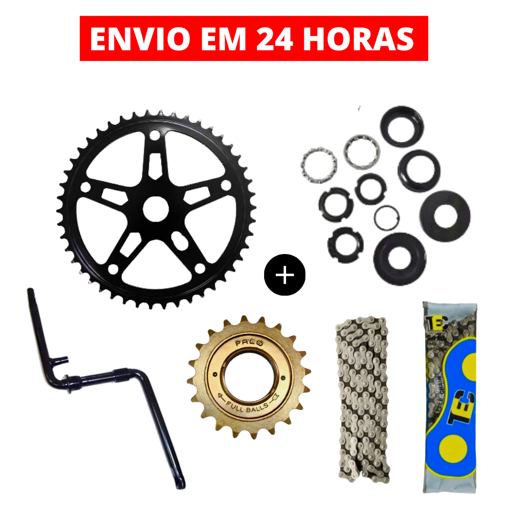 Kit Transmissão Bike Coroa de Bicicleta + Catraca + Pedivela + Corrente + Mov. Central Kit Relação