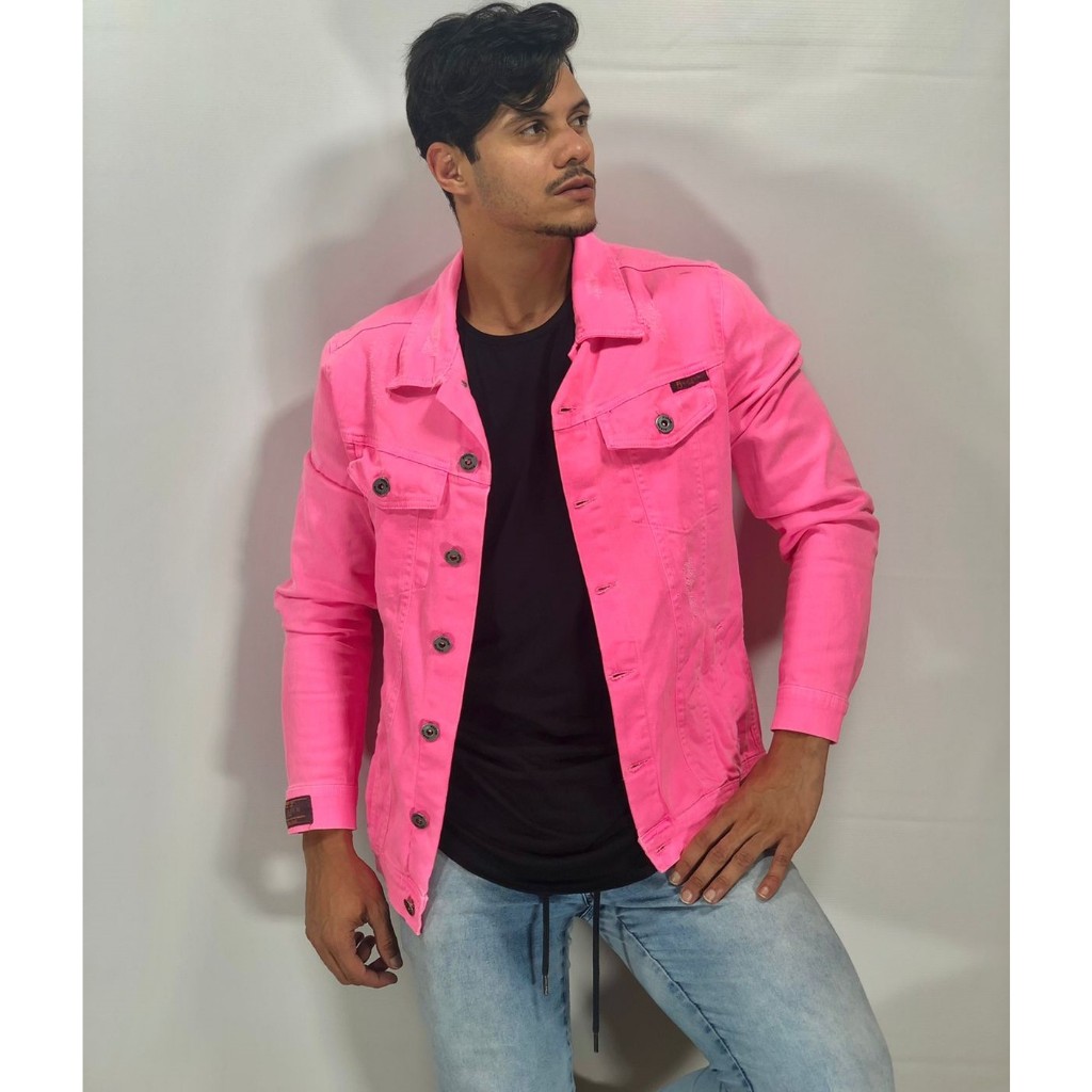 Jaqueta Sarja Rosa Neon Masculina Premium Austin Club Inverno Jaqueta Fluorescente Pink Unissex
