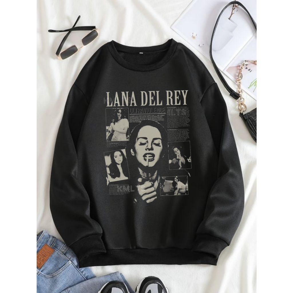 Moletom Gola Careca Sem Bolso Sem Capuz Lana Del Rey Cantora
