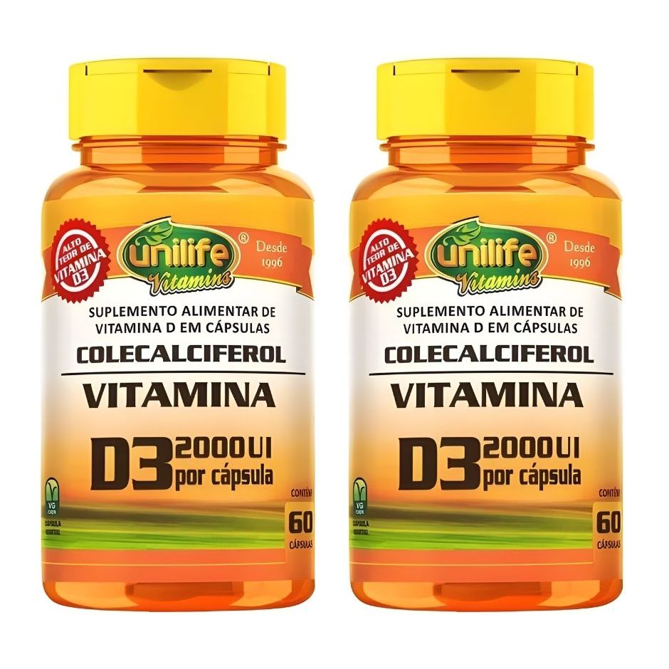 KIT C/2 Un Vitamina D3 2000 Ui Colecalciferol 470mg 120 Capsulas - Unilife