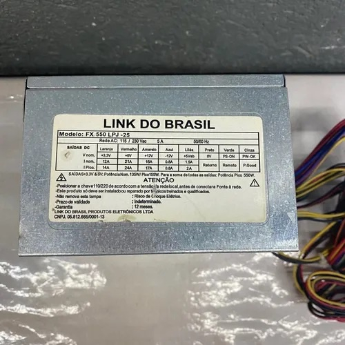 Fonte Nominal Link Do Brasil Model: Fx 550 LPJ-25 24p 250w Sata atx