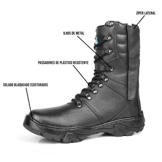 Bota Coturno Masculino Couro Bovino Tática Militar Com Zíper
