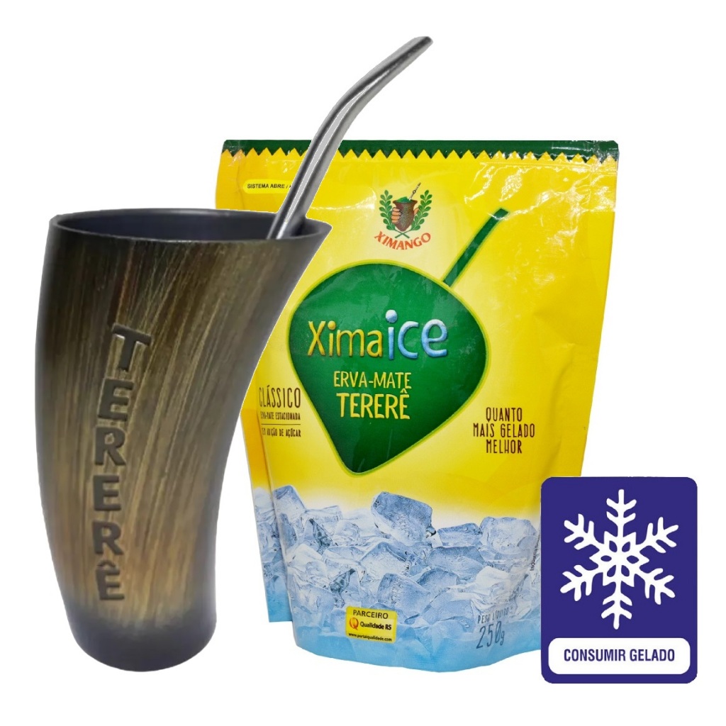 Kit Tererê - Guampa + Bomba Inox +  Erva Mate Ximaice Tererê Sabor Clássico 250g