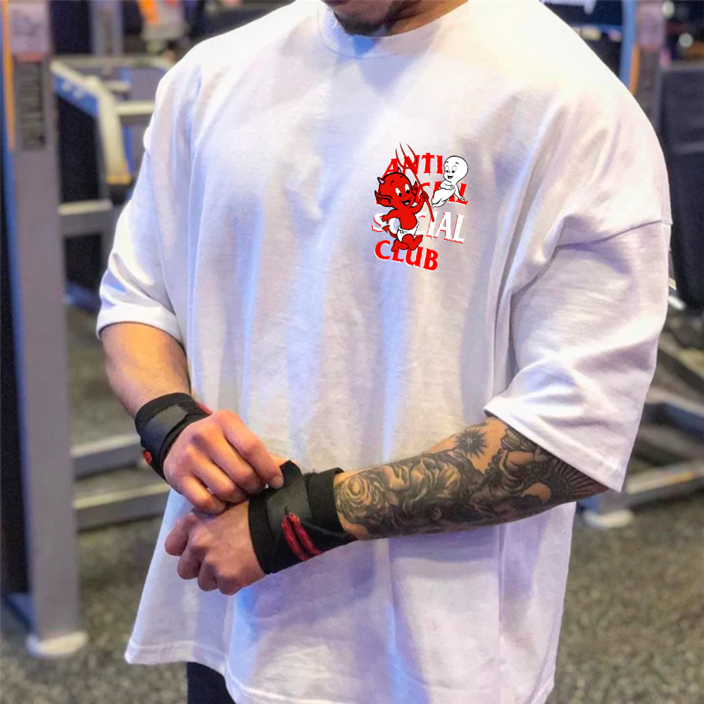 Camiseta Oversized Estampada Anti Clube Ghost Devil Camisa Streetwear Longa Treino Academia