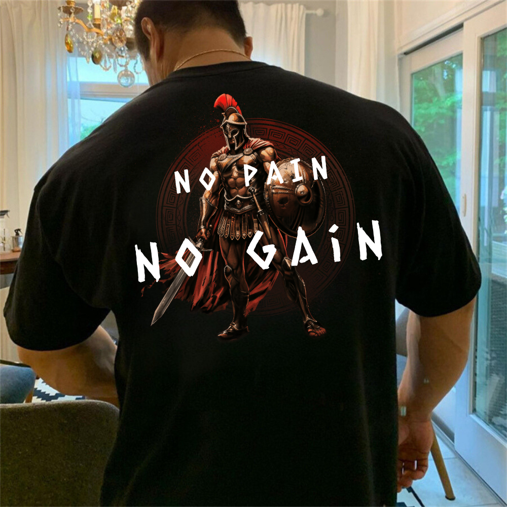 Camiseta Oversized Estilo Thavage Estampago No Pain No Gain Esparta Moda Fit Musculação Lançamento
