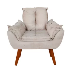 Poltrona Opala Cadeira Suede Cores Pés Palito Para Recepção Sala De Estar