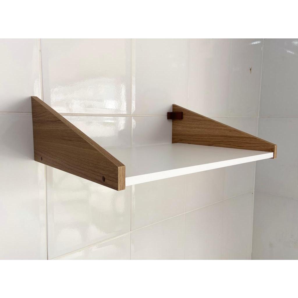 Suporte prateleira em MDF Branco com Madeirado para Microondas 35L
