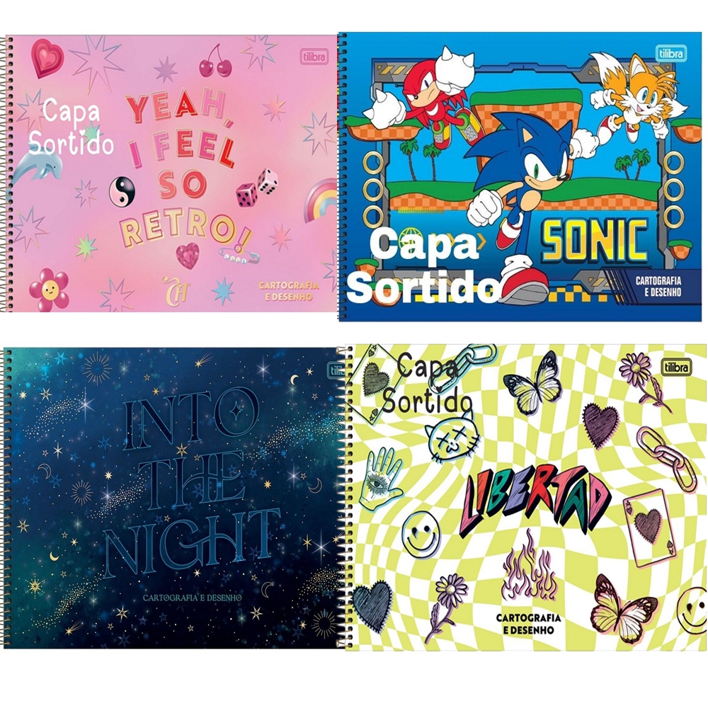 Caderno de Desenho Cartografia 80 Folhas - Capa Dura - Tilibra - ESCOLHA A CAPA