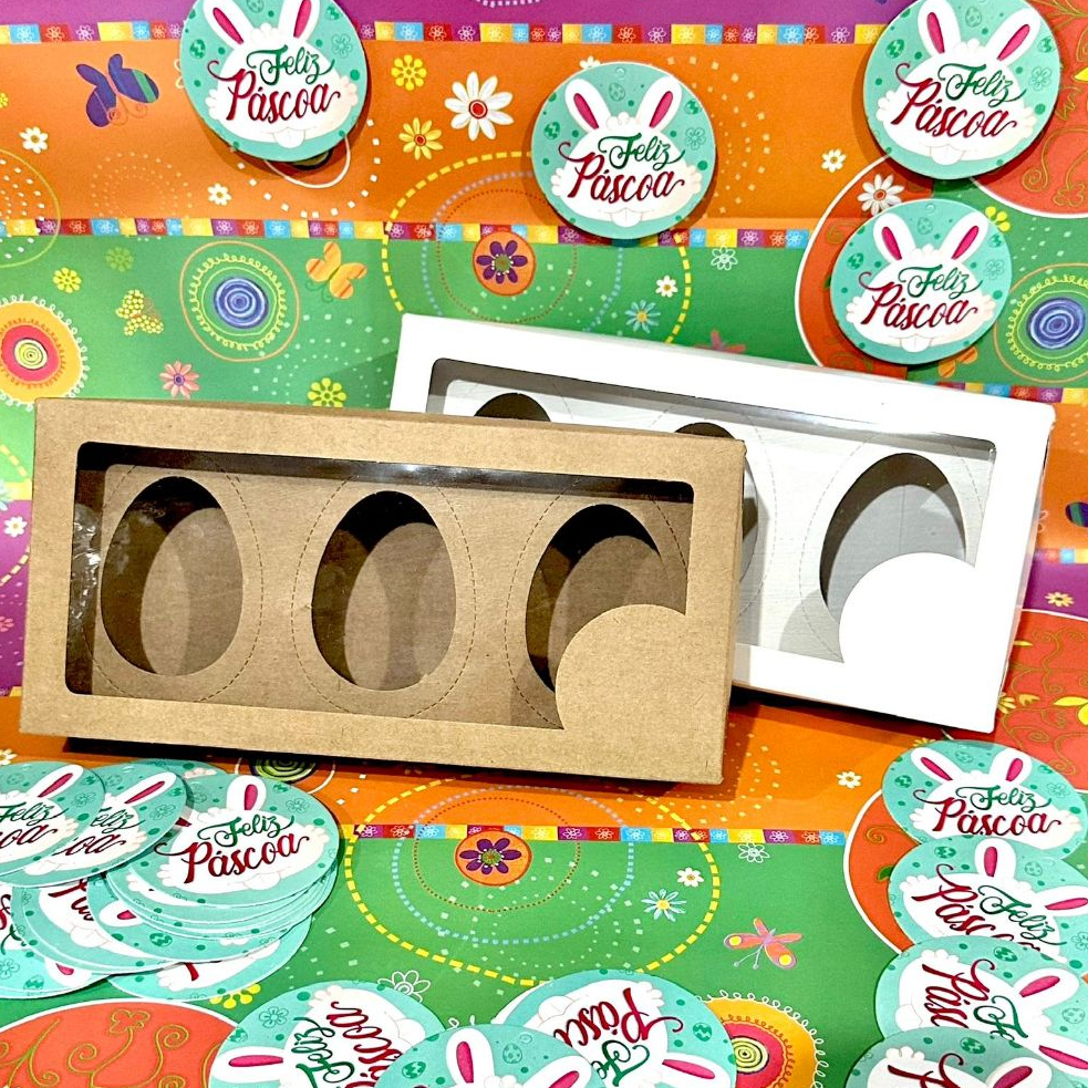 10 Unidades Caixa Para Ovo De Colher Pascoa Caixa Degustação Para Ovos com berço 3 cavidades