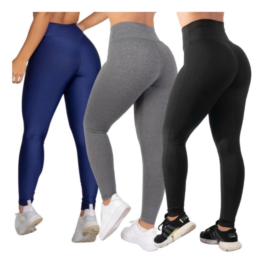 Kit 03 Calças Legging Suplex Feminina Lisa Academia Empina Bumbum Fitness